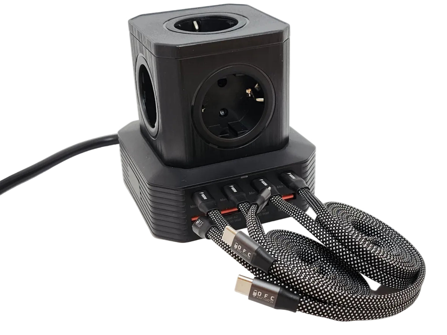 multi USB lader med ekstra stikk